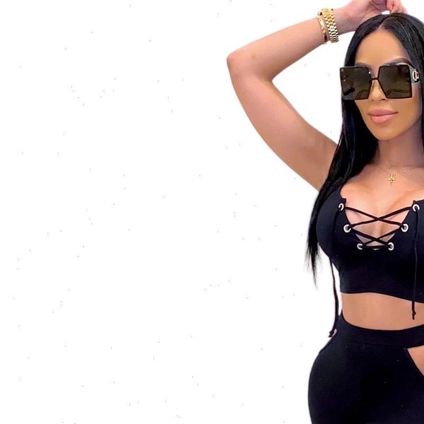 

womens tracksuits women pants set summer v neck sleeveless shirt and hollow out trousers casual two piece streetwear sexy, Gray