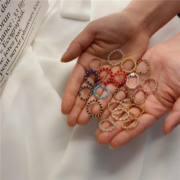 

cluster rings fashion crystal beaded cute minimalist coloful beads geometric stacked fine for women party gift jewelry, Golden;silver