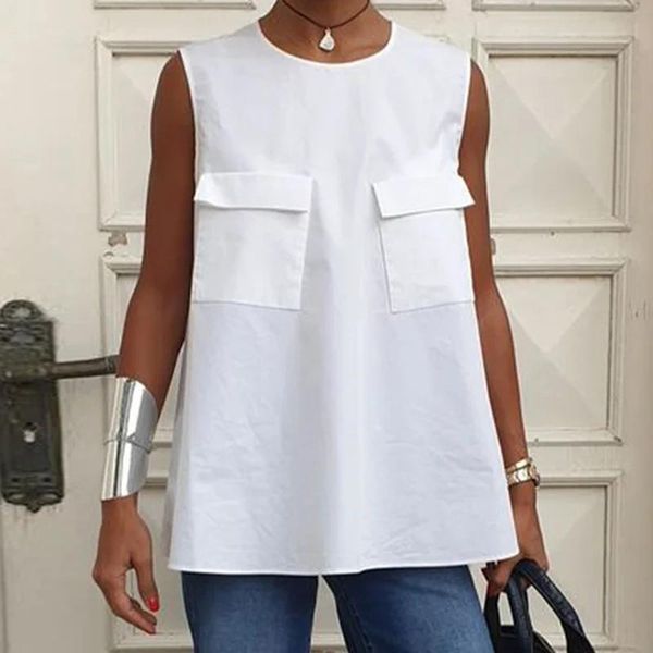 

women's blouses & shirts zanzea women sleeveless tanks summer elegant solid work ol shirt casual loose blouse oversized vests chemise, White