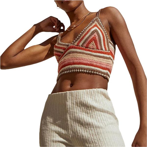 

women's t-shirt hirigin ladies midriff-baring camisole girls creative colorful stripe v-neck sleeveless base knitted summer shirt, White