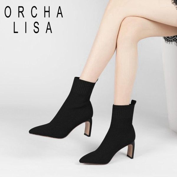 

boots orcha lisa 2021 women ankle shocks shoes pointed toe strange heels slip-on soft comfy breathable big size 34-43 b2480, Black