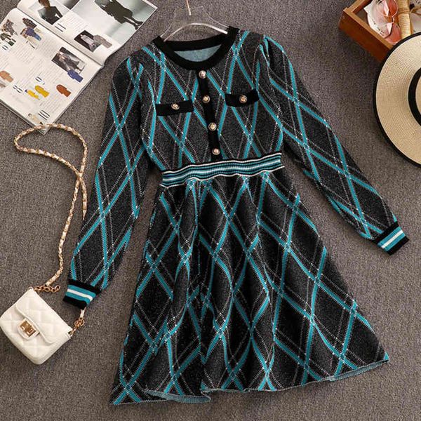 

dress korean long sleeve single breasted a mini lurex line dressed as elegant ladies, Black;gray