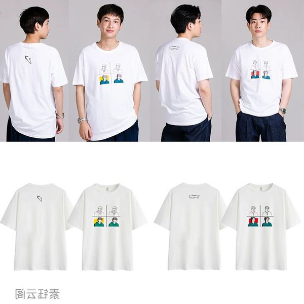 

offgun kunbao's same summer short sleeve t-shirt round neck loose, simple and versatile clothes for men women, White;black