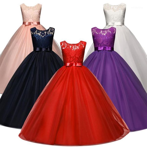 

girl's dresses elegant girls dress lace flower princess party children clothes teen christmas year clothing kids for1, Red;yellow