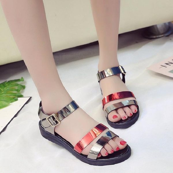 

summer korean version of the simple fashion comfortable women's flat sandals buckle with sweet girls to work, Black
