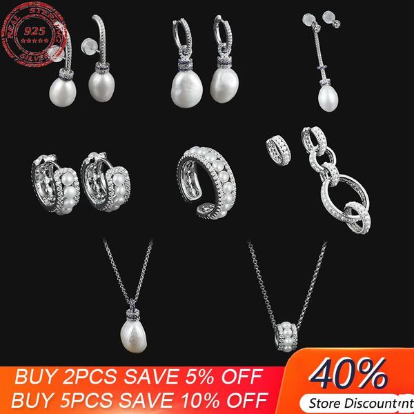 

stud s925 sterling silver asymmetric pearl earrings luxury temperament small waist necklace brand jewelry, Golden;silver