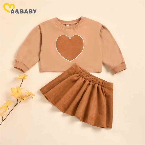 

2-7y toddler kid children girls clothes set heart print long sleeve sweatshirt ruffles skirts child costumes outfits 210515, White