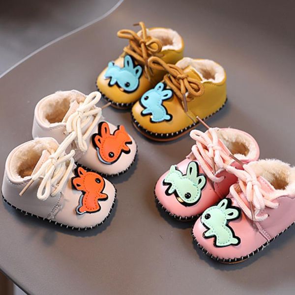 

first walkers baby girls winter shoes cute thick cotton-padded for boys kids fashion with front lace-up children flat shoe