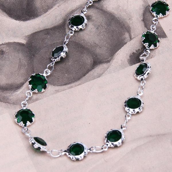 

chains fashion jewelry green zircon choker necklace for women geometric collier femme gold color link chain trendy alloy, Silver