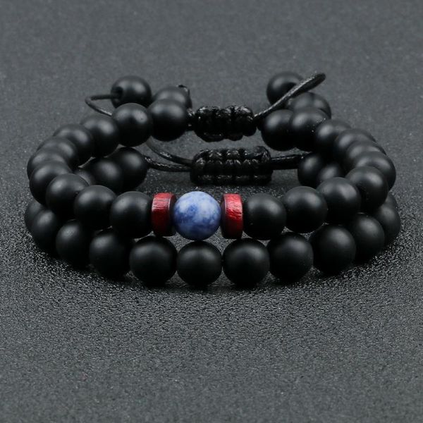 

beaded, strands handmade 2pcs/set beaded bracelet 8mm lava tiger eye natural stone charms men geometric bracelets couples jewelry gifts puls, Black