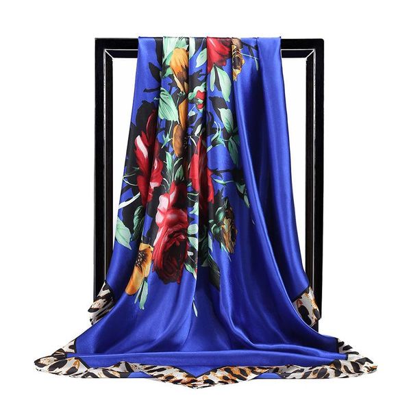 

scarves 90*90cm silk satin hijab scarf for women fashion floral print kerchief square shawls and wraps neck scarfs female head, Blue;gray