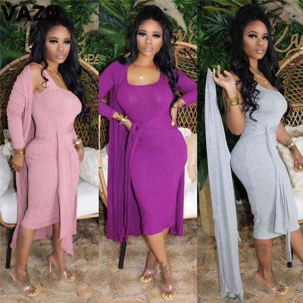 

office lady summer lady 4 colors solid 2-piece long set sleeveless o-neck sashes dress full sleeve coats set, Gray
