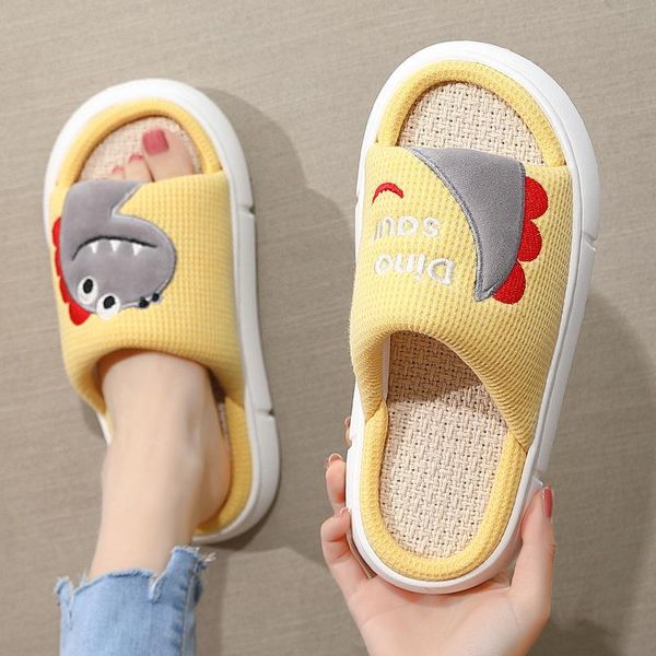 

flax slippers for women spring and autumn lovely indoor non-slip breathable eva soft soled cotton linen sandals, Black