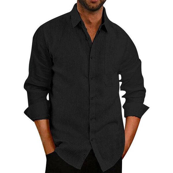 

men's casual shirts 2021 men fashion linen slim long sleeve shirt male solid suit any clothing turn-down collar plus size, White;black