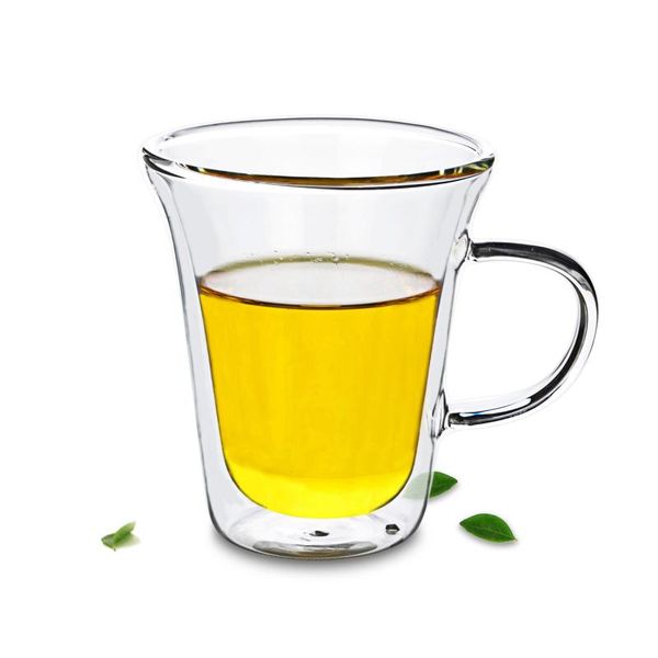 

mugs heat proof double wall clear glass coffee water mug tea cup with handle [about 265ml/pc]