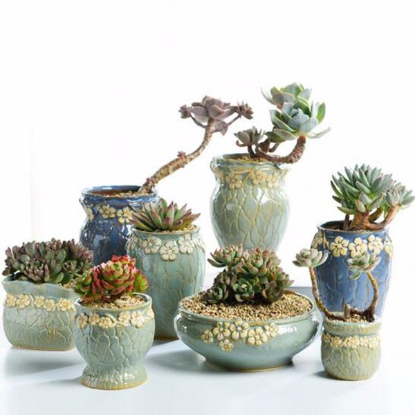 Suculentas Plantas Flowerpot Pequeno e Médio Vaso Vaso Retro Flor Flor Flor Pot Creative Crafts Desktop Ornaments Planter Decor 210401