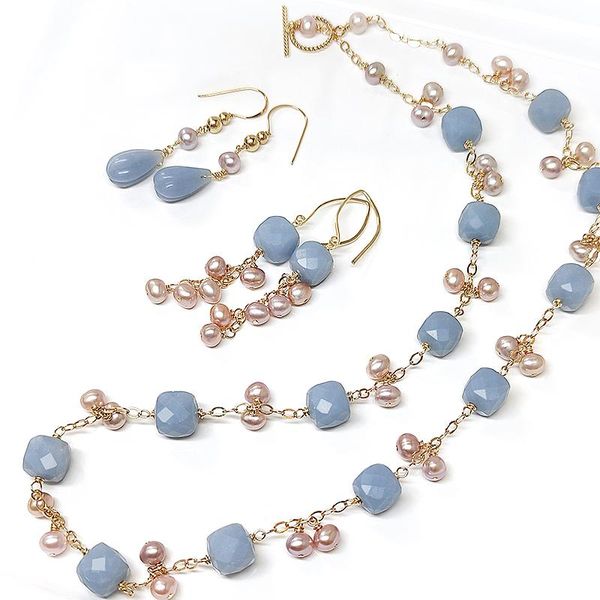 

earrings & necklace natural gem jewelry14k gold filled original design elegant handmade angel stone autumn winter sweater chain set gift, Silver