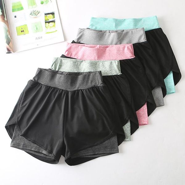 

yoga outfit women's high waist stretch athletic workout active fitness volleyball shorts 2 in 1 running double layer sports