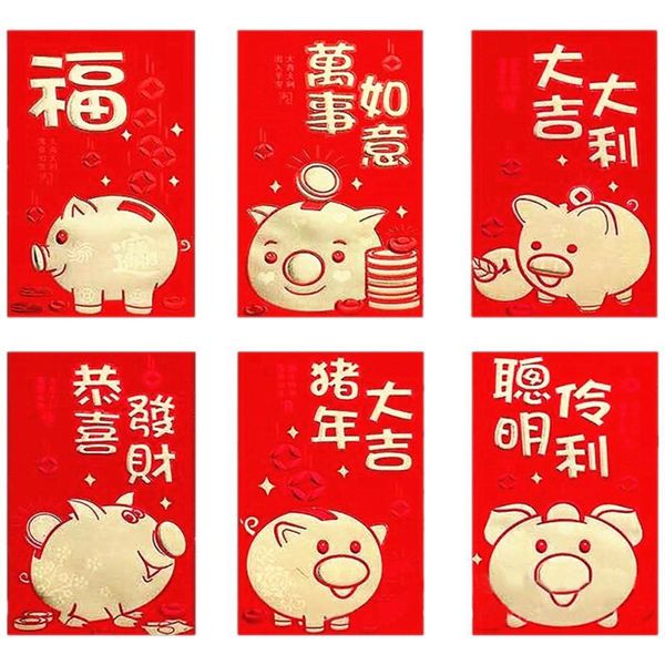 

gift wrap a pack of 6 red packets creative cute cartoon pig envelope