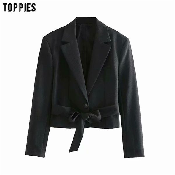 Старинные одиночные кнопки Blazer женщина короткий костюм куртка сплошной цвет офисные дамы формальные 210421