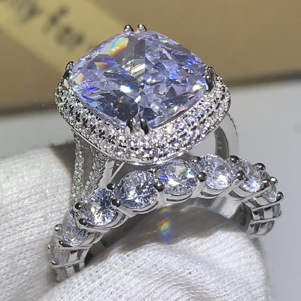 Anéis de casamento Choucong clássico original jóias 925 Sterling prata almofada forma 5a zirconia cúbica grande cz promessa conjunto de anéis de noivado
