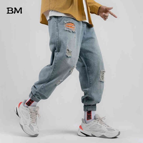 

men's jeans hip hop ripped men korean style clothes kpop straight pants fashions male denim streetwear college loose trousers w5fp, Blue
