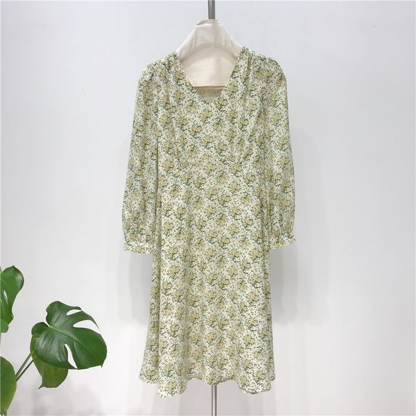 

dress original d gentle and fresh small broken flower knee length high waist thin bubble sleeve skirt 3686, White;black