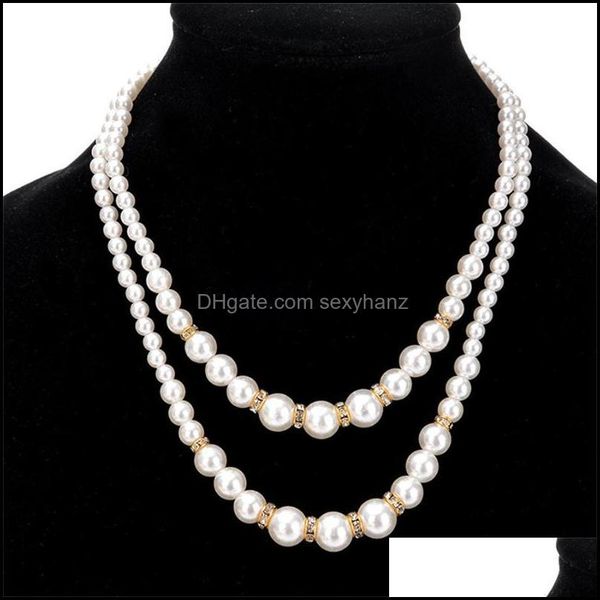 

necklaces & pendants chains european and american temperament diamond double-layer pearl necklace fashion jewelry for women wholesale drop d, Silver