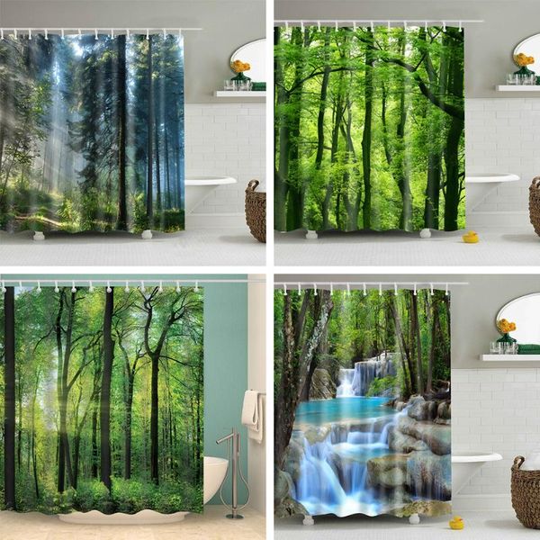 

shower curtains forest trees printed 3d green curtain pattern bathroom waterproof mildewproof decor cortina de bano180x200cm large