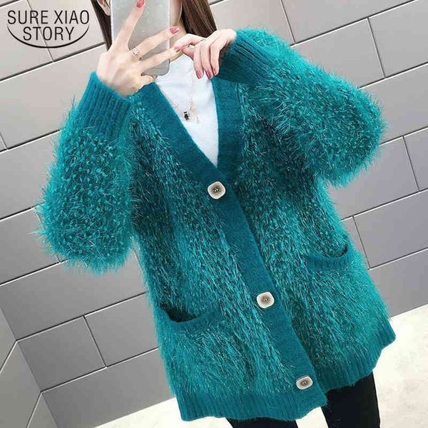 Mode Lange Strickjacken Japanischen Stil Süße Pullover Frauen Solide Gestrickte Winter Pullover Verdicken Jacke 10804 210417