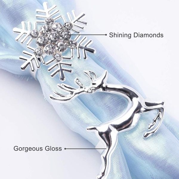 

christmas napkin rings set of 12 pieces rhinestone snowflake and deer