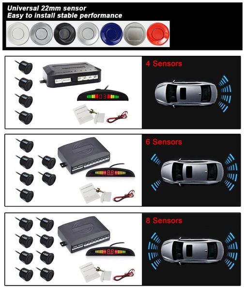 

eunavi 1set auto parktronic led parking sensor kit 4 6 8 sensors for all cars reverse assistance backup radar monitor system car rear view c