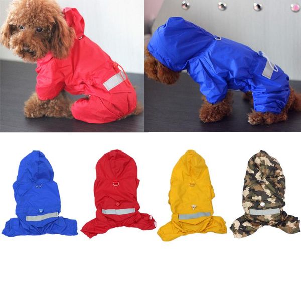 

dog apparel solid color pets raincoats cats dogs hooded reflective rain coat puppy small waterproof jacket jumpsuit cloak clothes
