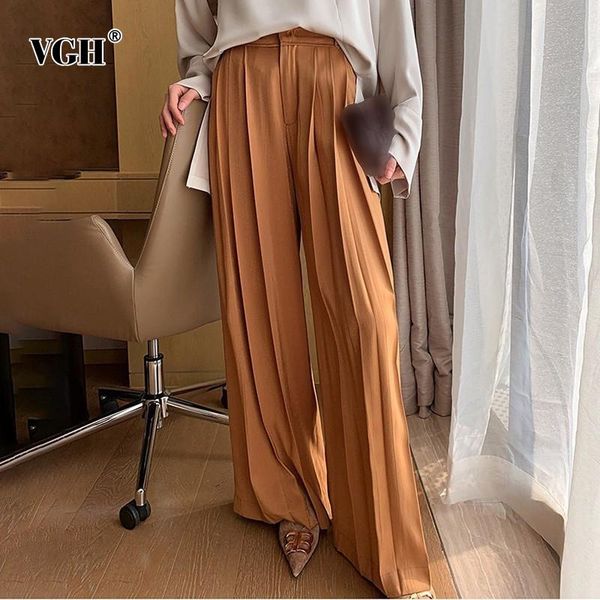 

women's pants & capris vgh elegant women full length high waist pleated straight loose long wide leg pant for female fashion clothing 2, Black;white