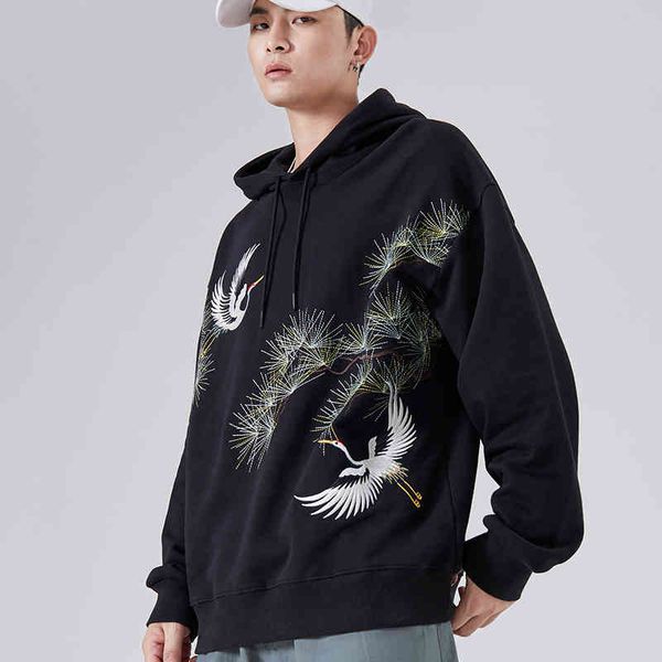 

sweater hoodies autumn and winter couple male crane embroidered loose street trend national tide hiphop brand, Black