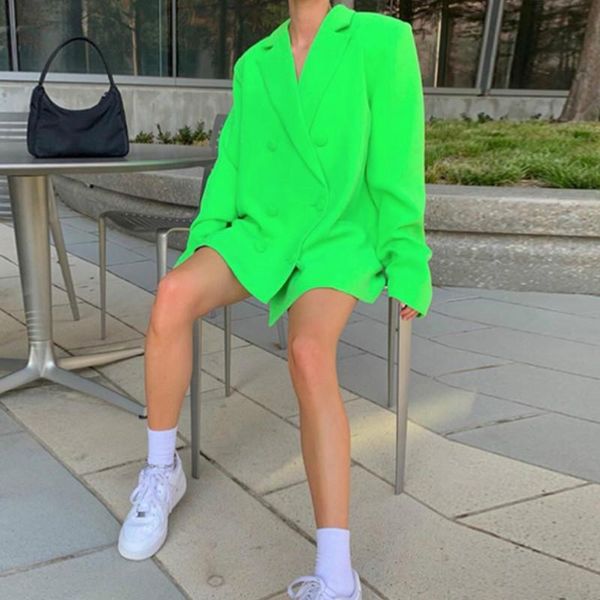 

women's suits & blazers winter female casual oversized overcoat arrival 2021 spring fall double breasted blazer long sleeve jacket wome, White;black