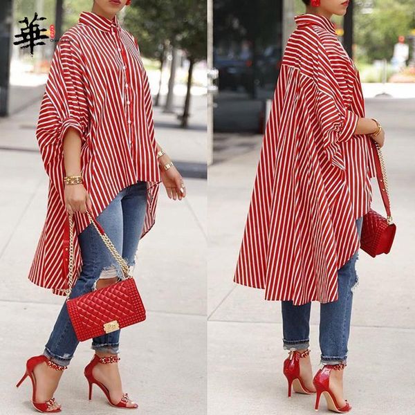 

women's blouses & shirts striped asymmetrical women office lady ladies loose blouse shirt half sleeve casual long and 2021, White