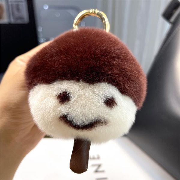 

keychains smile cream pendant real rex fur keychain kids plush toy bag charm trinkets car key rings ornaments jewelry cute gift, Silver