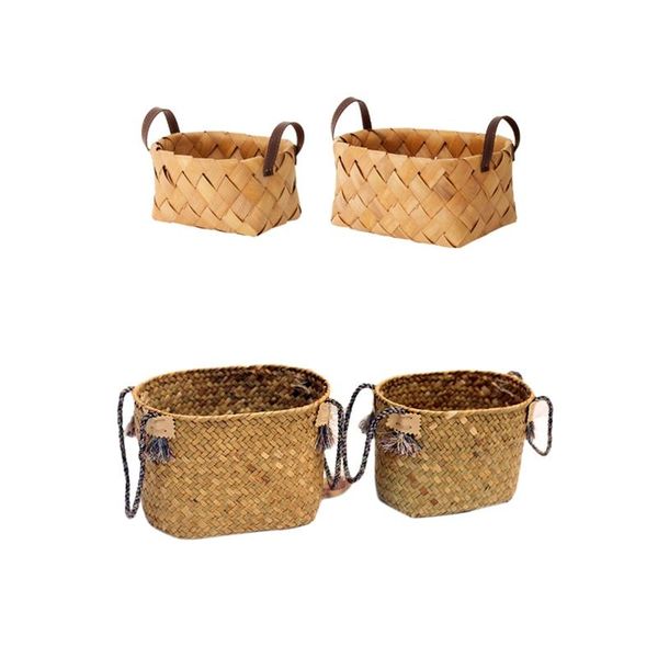 

storage baskets 2 pcs hand woven bread fruit basket brown with 2pc handmade willow color rope khaki