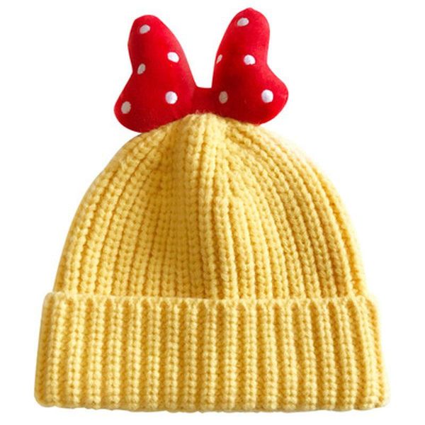 

beanies cute korean version of the knitted wool hat, warm autumn and winter bow thick needle round flanging hat