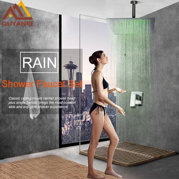 

quyanre concealed led change rainfall shower faucets set ultrathin head single handle mixer tap bath&shower bathroom sets