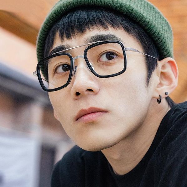 

retro pilot style square alloy acetate glasses frames men women fashion optical prescription eyeglasses transparent eyewear sunglasses, Black