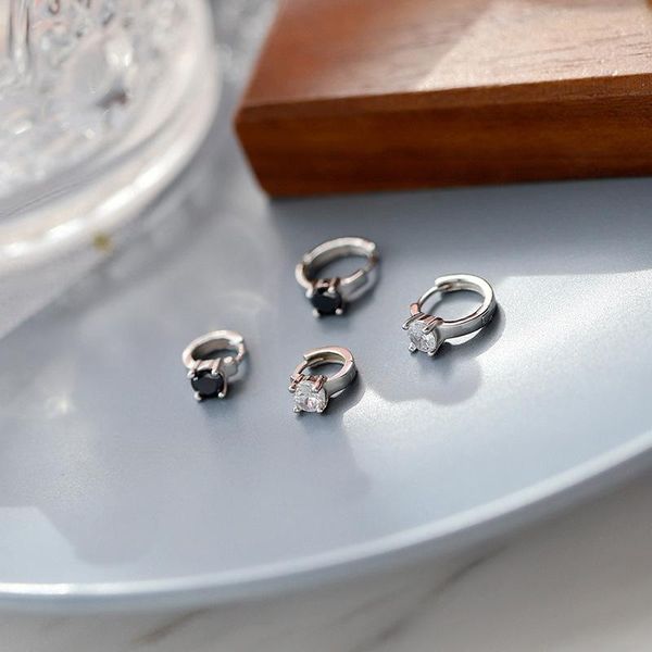 

hoop & huggie s925 sterling silver black and white zircon inlaid diamond earrings japanese korean personality ear bone studs wild, Golden;silver