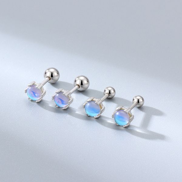

s925 sterling silver moonstone screw needle earplug earrings japan and south korea fashion temperament k-gold plating light luxury, Golden