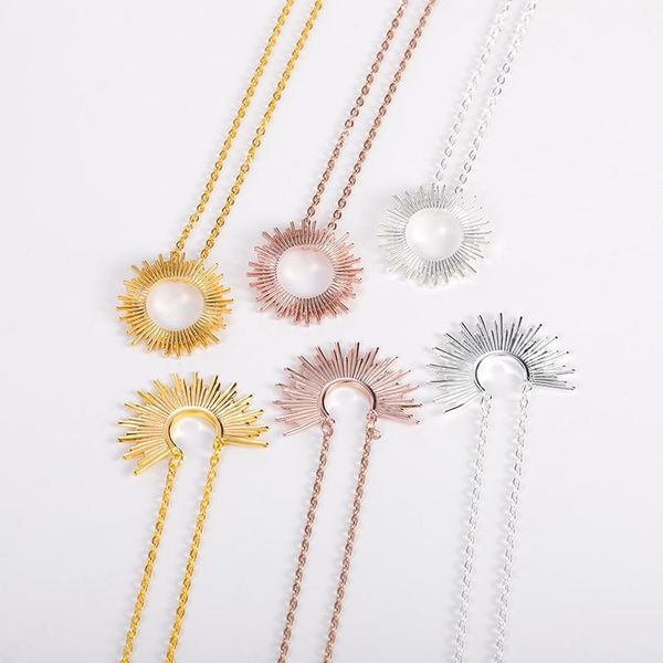 

pendant necklaces spike sun statement for women boho jewelry stainless steel eclipse sunburst celestial charm necklace friend gift, Silver