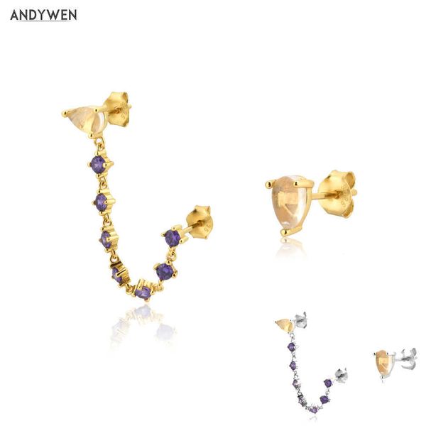 Andywen 925 esterlina prata cadeia de ouro roxo zircão garanhão brinco rocha punk luxo moda jóias piercing ohrrringe 210608