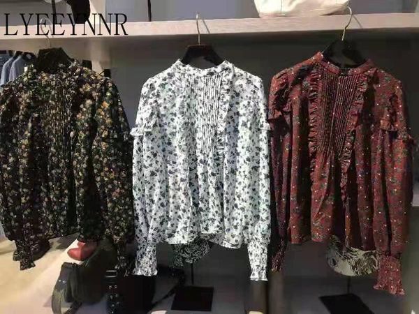 

women's blouses & shirts lyeeynnr lantern sleeve blouse women stand collar floral printed chemises female arrival casual vintage ladies, White