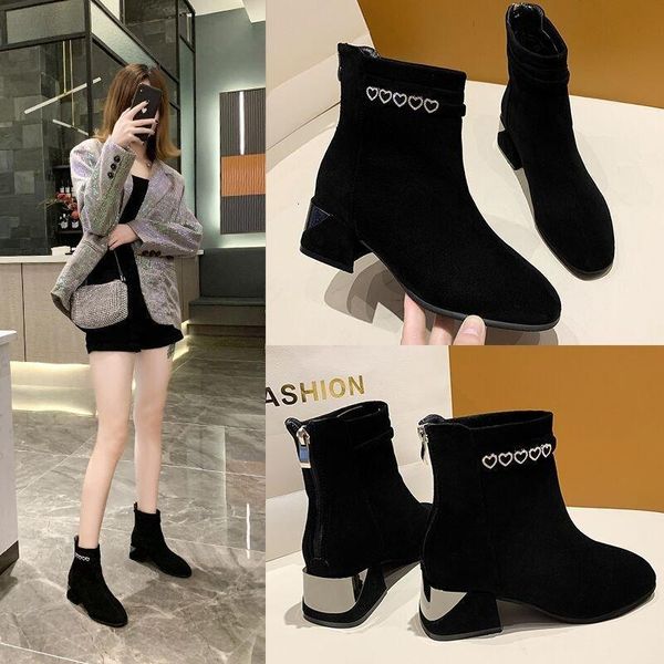 

boots mid heel short women's suede fall / winter plush thick thermal shoes platform for women xugh, Black