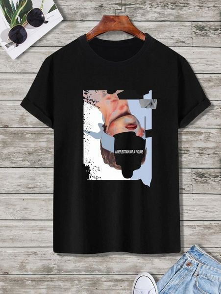 

men slogan & figure graphic tee o2rq#, White;black