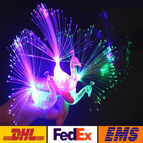 

led colorful peacock fiber optic finger lights rings night light flashing night light toys christmas party night lights wx-t38 yk0125